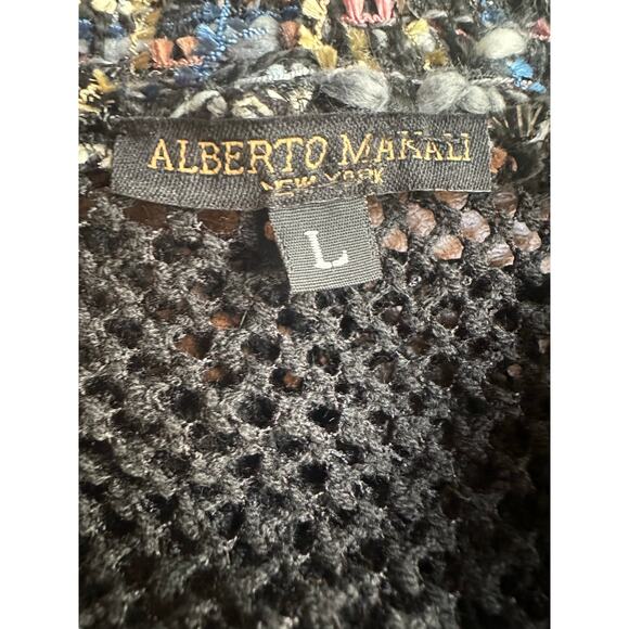 Alberto Malik Large Black Pastel Tweed Mesh Back Open Front Fridge Cardigan - Picture 3 of 8
